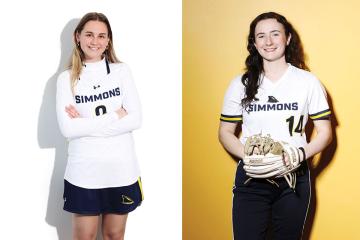 Sydney Gonyea wearing a field hocky uniform and Piper Kinney wearing a softball uniform