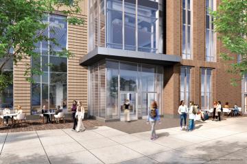A rendering of the entrance to the new Living and Learning Center