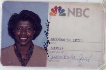 Press Pass issued to Gwen Ifill ’77, ’93HD by the National Business Center, 1994, from the Gwen Ifill Papers collection, courtesy of Simmons University Archives.