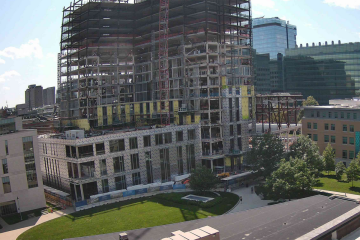 Exterior photo of the construction of the Living Learning Center