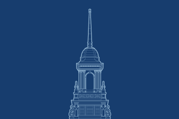 An outline of the Simmons cupola on a dark blue background