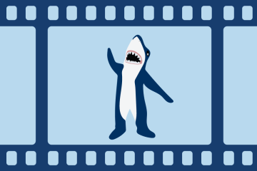 A graphic of a film strip with Stormy, the Simmons mascot, in one of the frames