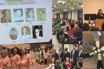 A collage of photos from the Alpha Kappa Alpha Epsilon Chapter Centennial Celebration, spring 2024