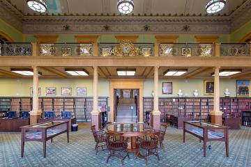 The reading room in the State Library of Massachusetts