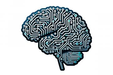 A graphic of a brain full of computer chip connections