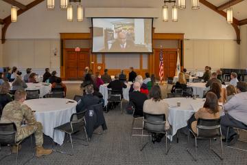 Lieutenant General Leslie C. Smith, US Army (Ret). delivers the keynote address at the 2025 Veteran's Day program, photograph by Natalya Lavrenov.