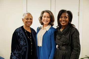 Ann Fudge ’73, ’98HD, Susan Goldberg, and President Lynn Perry Wooten at the Ifill Forum 2026