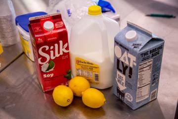 A collection if ingredients on the counter in the Simmons Nutrition Lab