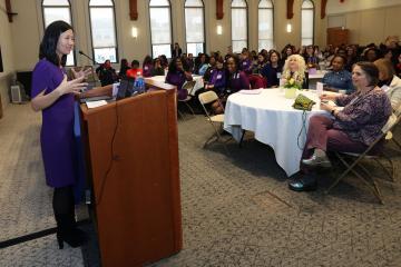 Mayor Wu speaks at International Women’s Day at Simmons