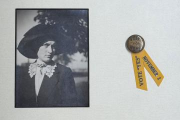 Wilda Claire Strong Peck 1912, and a suffragist pin