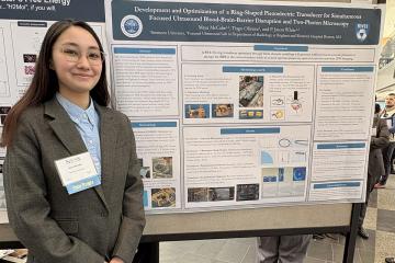 Maya McCabe '27 presents research at the New England Science Symposium, held at Harvard Medical School.
