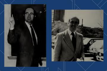 A collage of archival photos of Professor Emeritus Donald W. Thomas, who served as a professor in the Department of Psychology at Simmons from 1966 to 1999