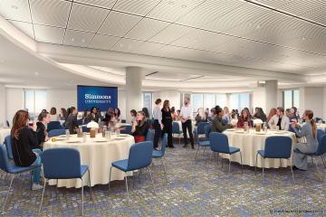 Artist's rendering of the event space on the 16th floor of the Living and Learning Center at Simmons University