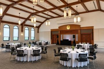 Linda K. Paresky Conference Center set up with round tables