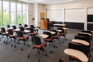 A standard classroom at Simmons University