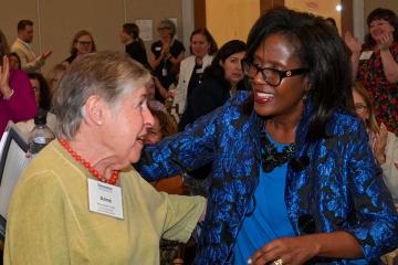 Anne Jardim ’HD13 with Lynn Perry Wooten, President of Simmons University