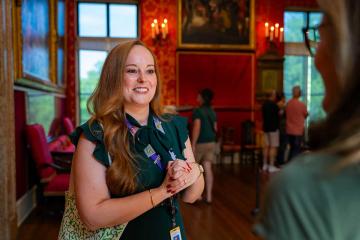 Brianna Fischer '26 assists patrons at the Isabella Stewart Gardner Museum, photo by Ashley Purvis