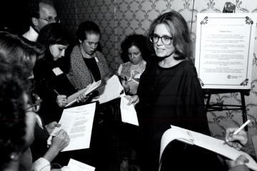 Gloria Steinem and others at an event celebrating the 20th anniversary of the Simmons College Graduate School of Management, 1994.