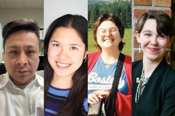 The four SLIS fellows for 2026-27: Ricardo Eslava ’28MS, Natalia Porras ’29MS, Kaley Bachelder ’28MS, Katherine Gunter ’29MS