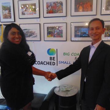 Christina Paris '19MBA with Nam Pham at Be Coached's networking event.