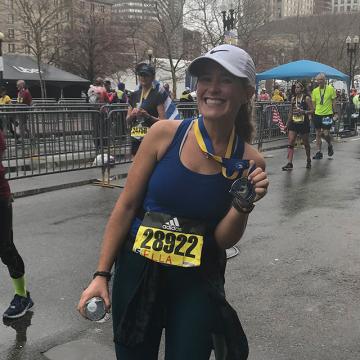 Ella Cornu after finishing the Boston Marathon