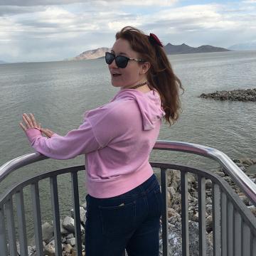 Katie Lawson in front of the Great Salt Lake.