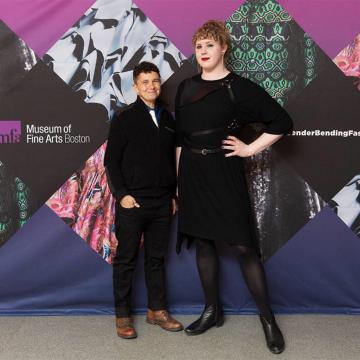 Professor Jo Trigilio and Matisse DuPont '19MA at the MFA's Gender Bending Fashion Exhibit