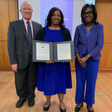 Provost Russell Pinizzotto, Assistant Professor Rebecca Stallworth and President Lynn Perry Wooten