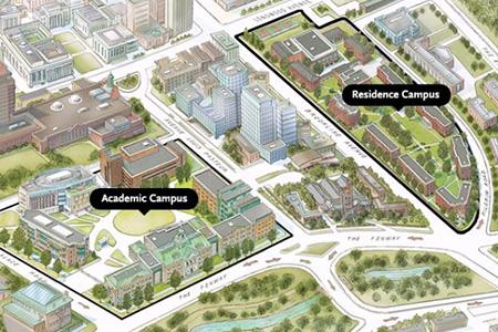 Illustrated rendering of Simmons campus