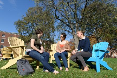 Students sitting on the residential campus