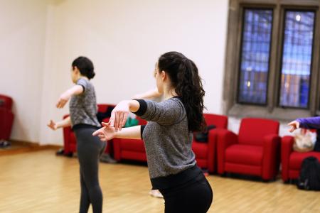Students in an exercise class