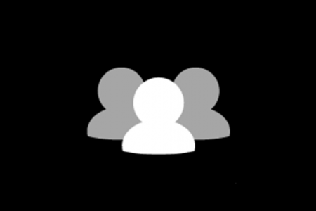An icon of three silhouetted people on a black background
