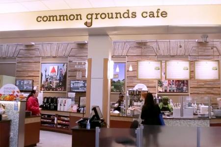 Students making selections at the Common Grounds Cafe on the Simmons Academic Campus