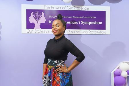 Kenyora Lenair Johnson ‘10, past President of the African American Alumnae/i Association, Simmons University, at the 2023 Black Alumnae/i Symposium.