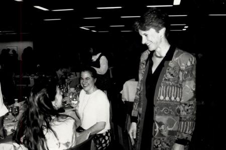 Past Simmons President Jean Dowdall with students