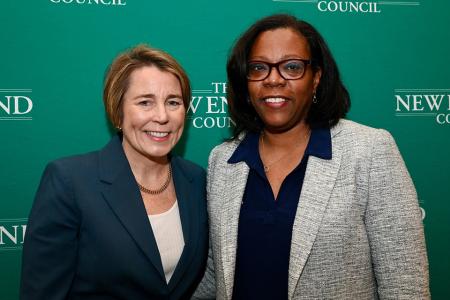 Advocates president and CEO Regina Marshall (left) pictured with Massachusetts Governor Maura Healey at the April 2026 New England Council Breakfast.