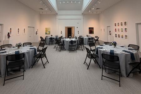 The Trustman Art Gallery setup with banquet seating 