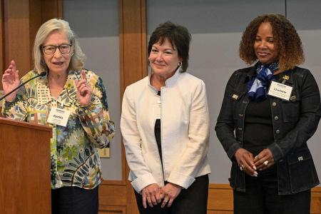 Former SOM faculty member Cynthia Ingols, Joan Tomaceski ’91MBA, and Trustee Charlotte Streat ’00MBA