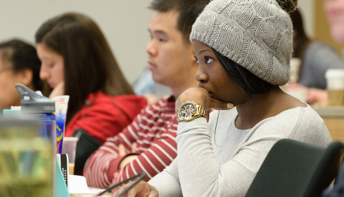 A classroom of graduate students at Simmons University