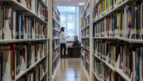 Bookshelves in a library