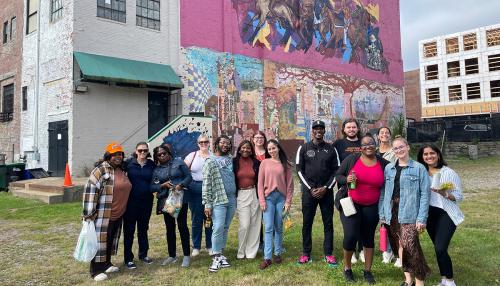 A group of Simmons social work students during a Boston immersion program