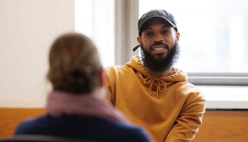 Two Simmons Social Work students having a conversation