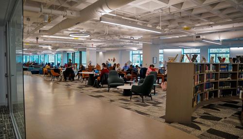 The Simmons University library full of students studying