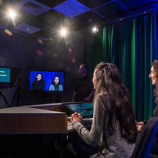 Students being filmed in the video studio
