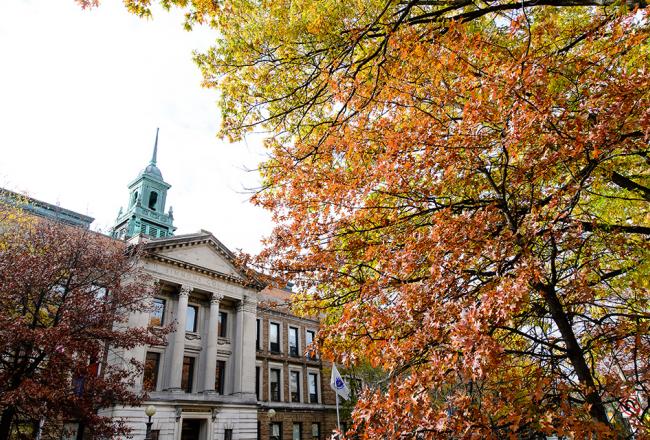 The front of the Main College Building in the Fall