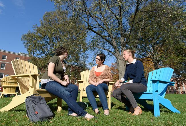 Students sitting on the residential campus