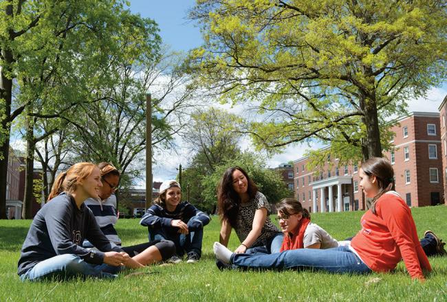 Students sitting on the quad