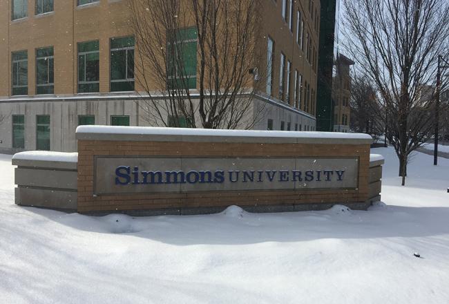 Simmons campus in the snow