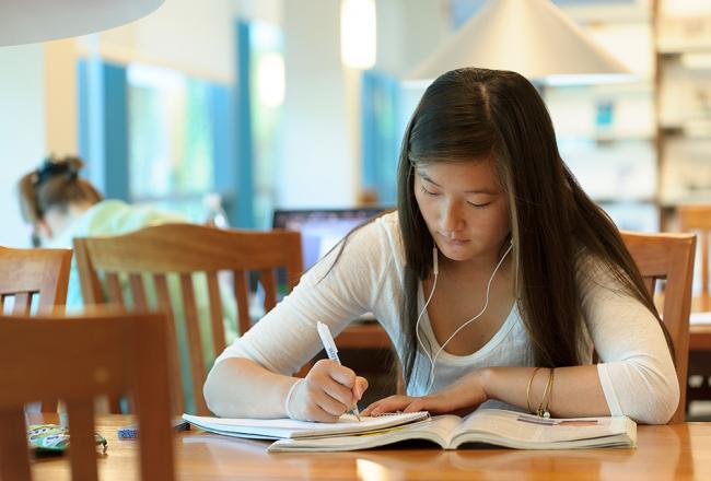 Student studying in the library