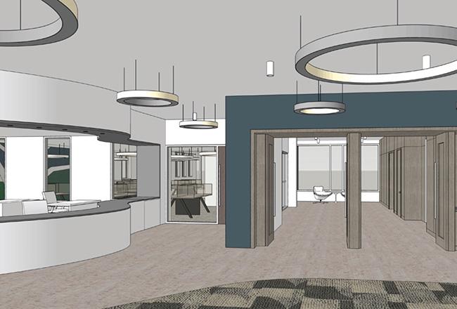 rendering of the new library lobby after construction